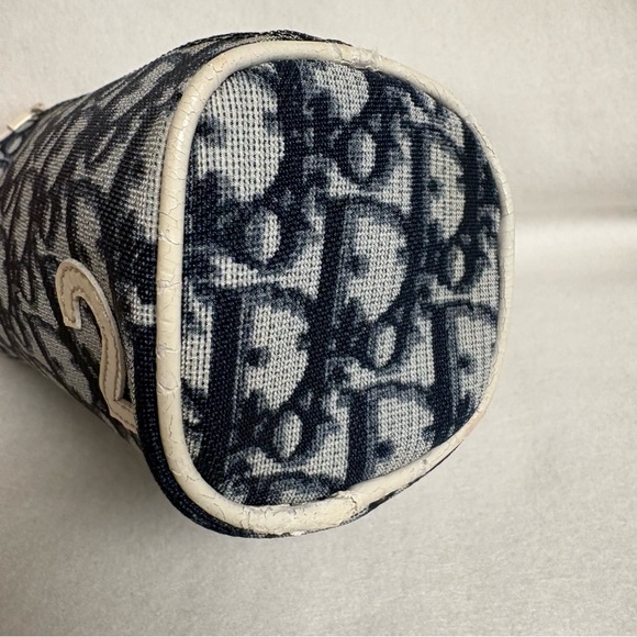 VTG CHRISTIAN DIOR Blue Trotter Canvas Barrel Wristlet Zipper Pouch - Picture 7 of 15